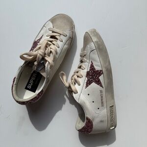 Golden Goose Superstar White Pink Glitter Low Top Leather Sneakers 35